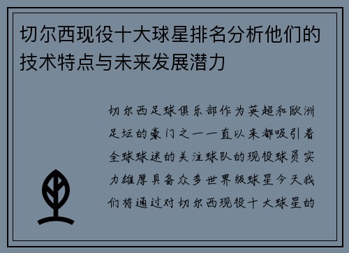 切尔西现役十大球星排名分析他们的技术特点与未来发展潜力